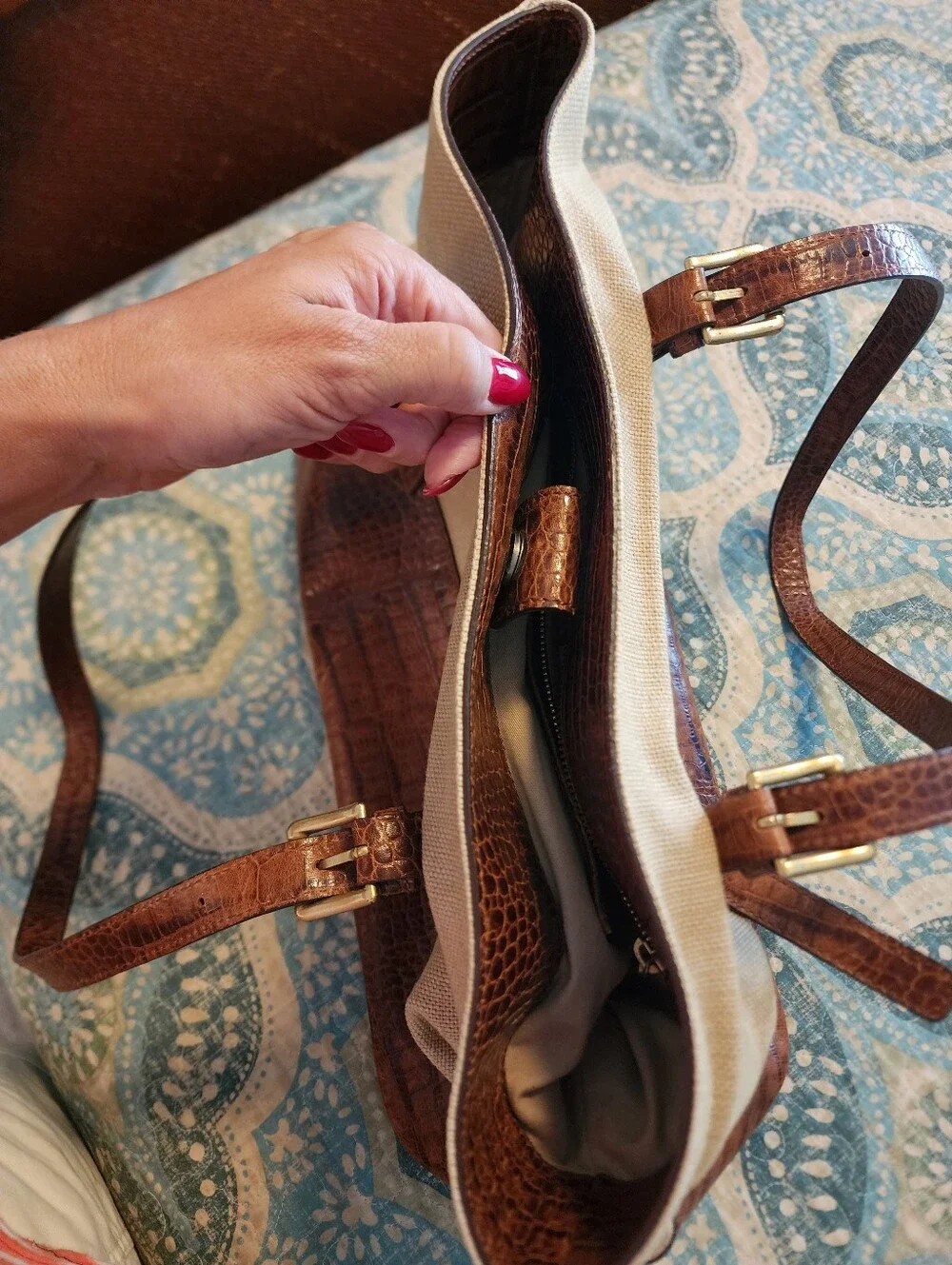 Will Leather Goods The Field Canvas & Croc Leather Tote Bag